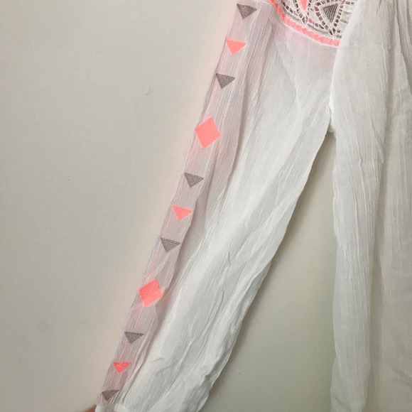 Madewell Boho Tribal White & Neon Embroidered Peasant Blouse Size XS - Picture 5 of 8